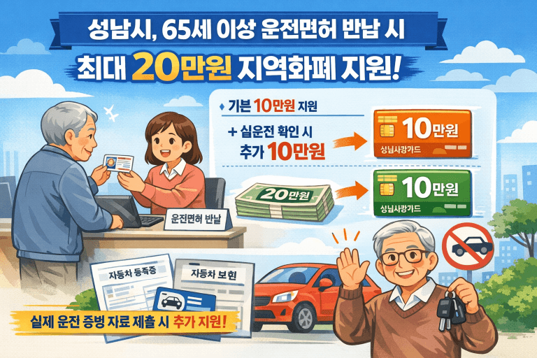 성남시, 65세 이상 ‘실제 운전자’ 면허 반납 시 지역화폐 최대 20만 원…보상제도 개편